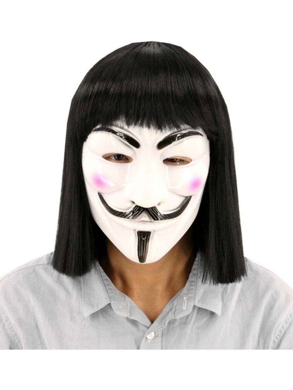 Unisex Short Black Wig & Mask Set for Halloween Costume, Cosplay, Party Wear